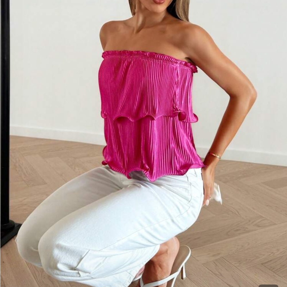 Pink Strapless Ruffle Top - Picture 6 of 8